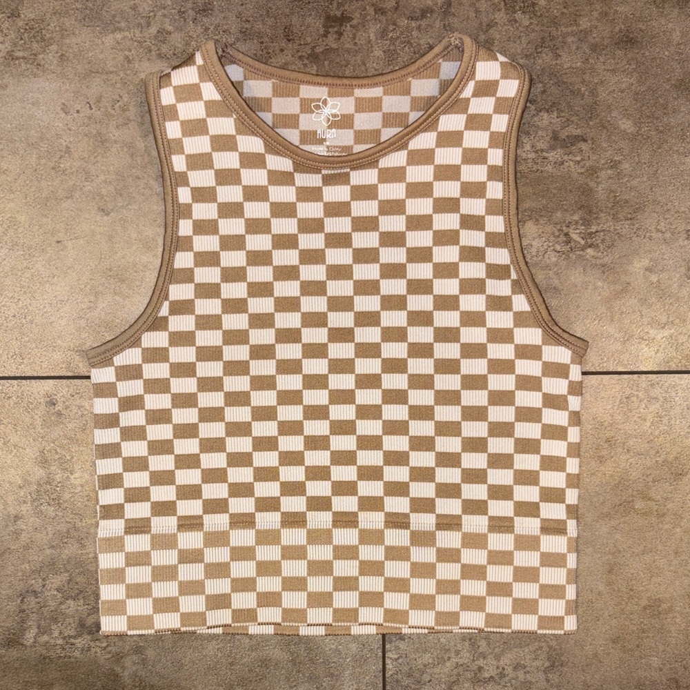 Aura Tan and White Checkered Top